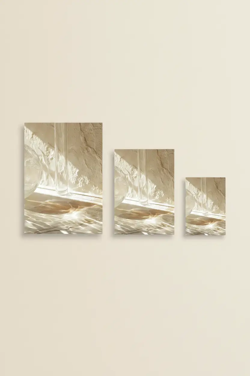 L’Eau et le Verre — Affiche murale minimaliste ivoire reflets aquatiques verre, affiche murale minimaliste avec cadre bois, décoration murale salon ou chambre, style méditerranéen