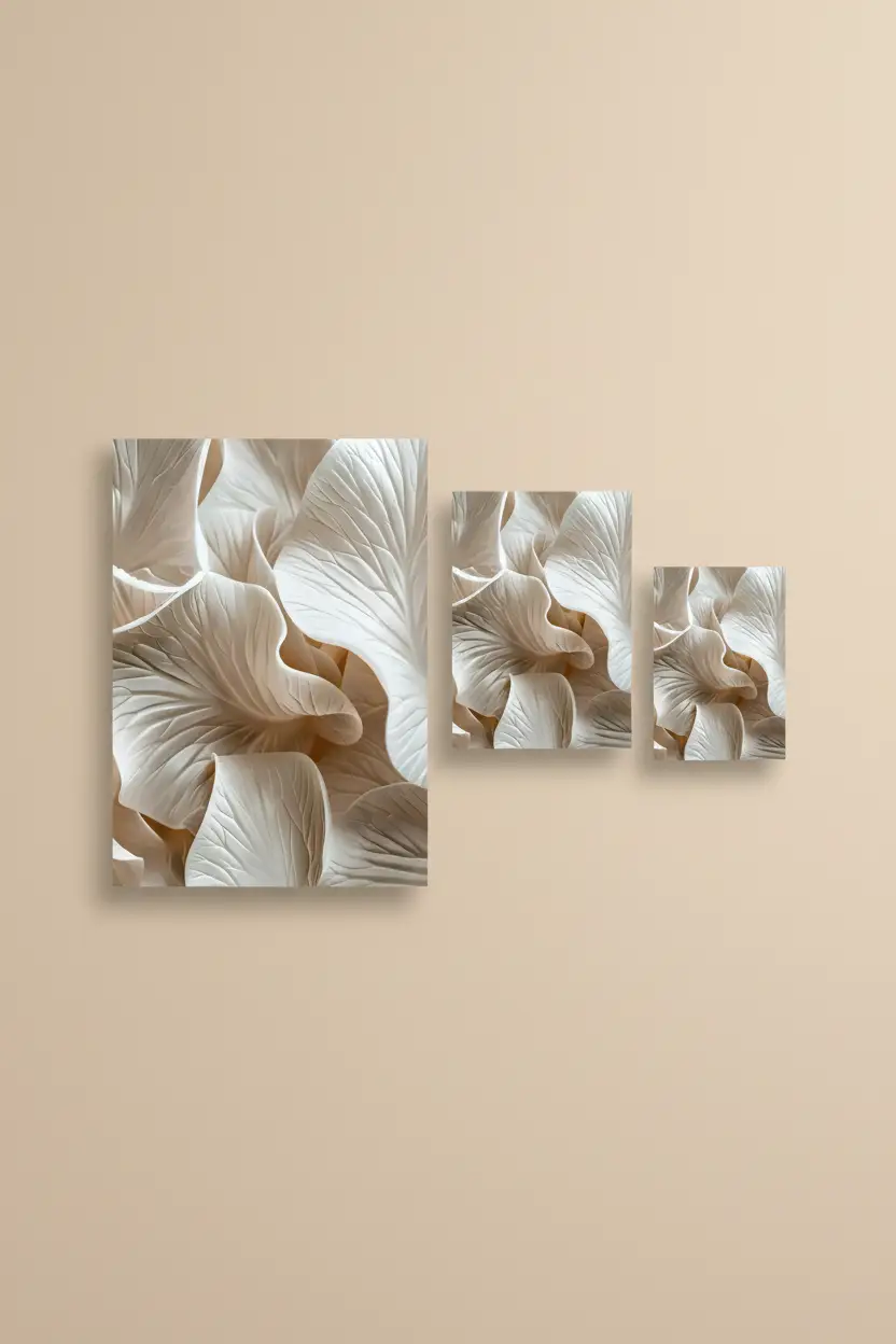 La Vague Ivoire — Affiche murale minimaliste ivoire végétal organique, affiche murale minimaliste avec cadre bois, décoration murale salon ou chambre, style méditerranéen