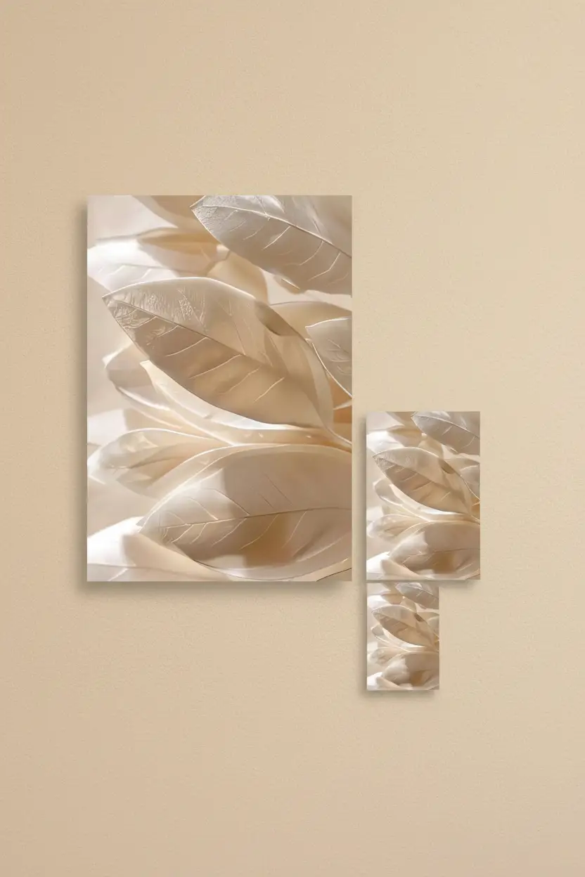 La Nacre des Feuilles – Minimalistisches Wandposter Elfenbein Gold Pflanze