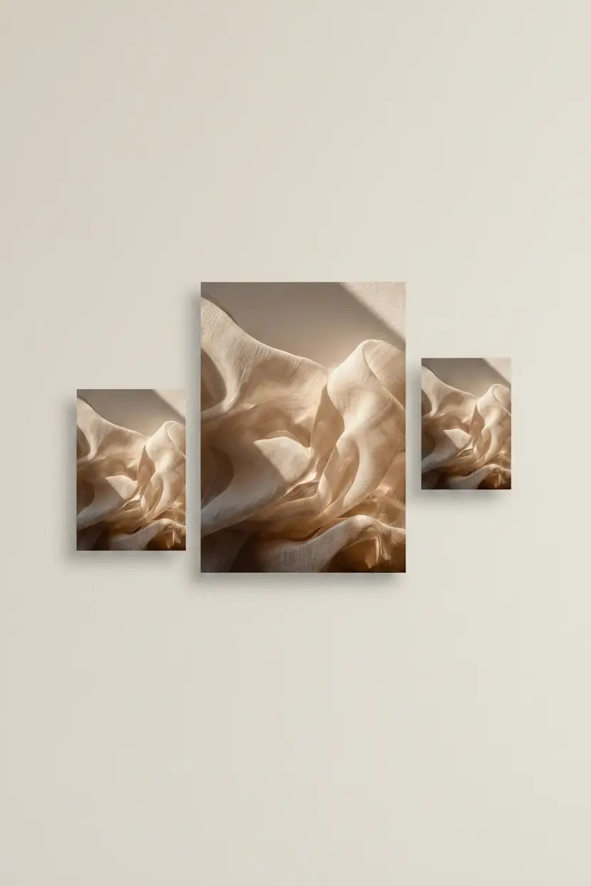 Les Vagues de Lin — Affiche murale minimaliste ivoire texture abstrait, affiche murale minimaliste avec cadre bois, décoration murale salon ou chambre, style méditerranéen