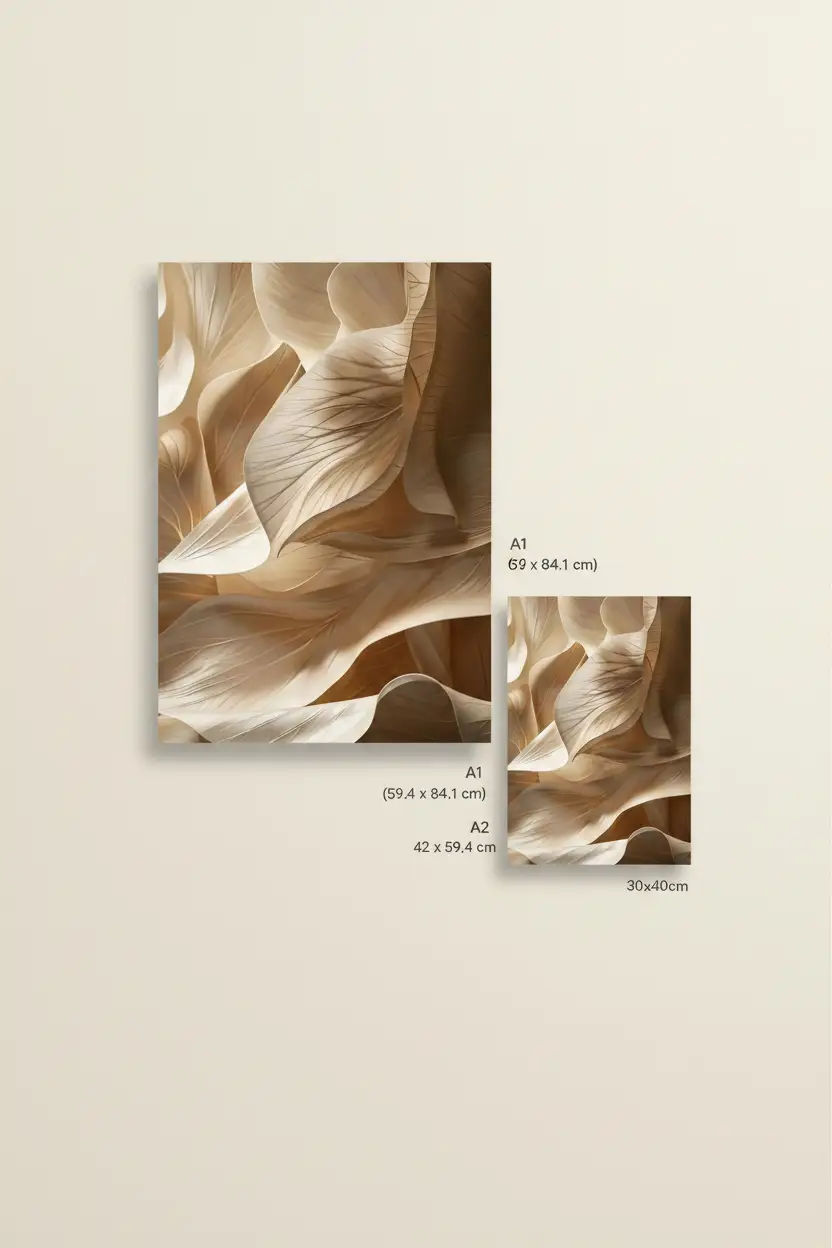 Le Canyon Ivoire — Affiche murale minimaliste ivoire sable végétal organique, affiche murale minimaliste avec cadre bois, décoration murale salon ou chambre, style méditerranéen