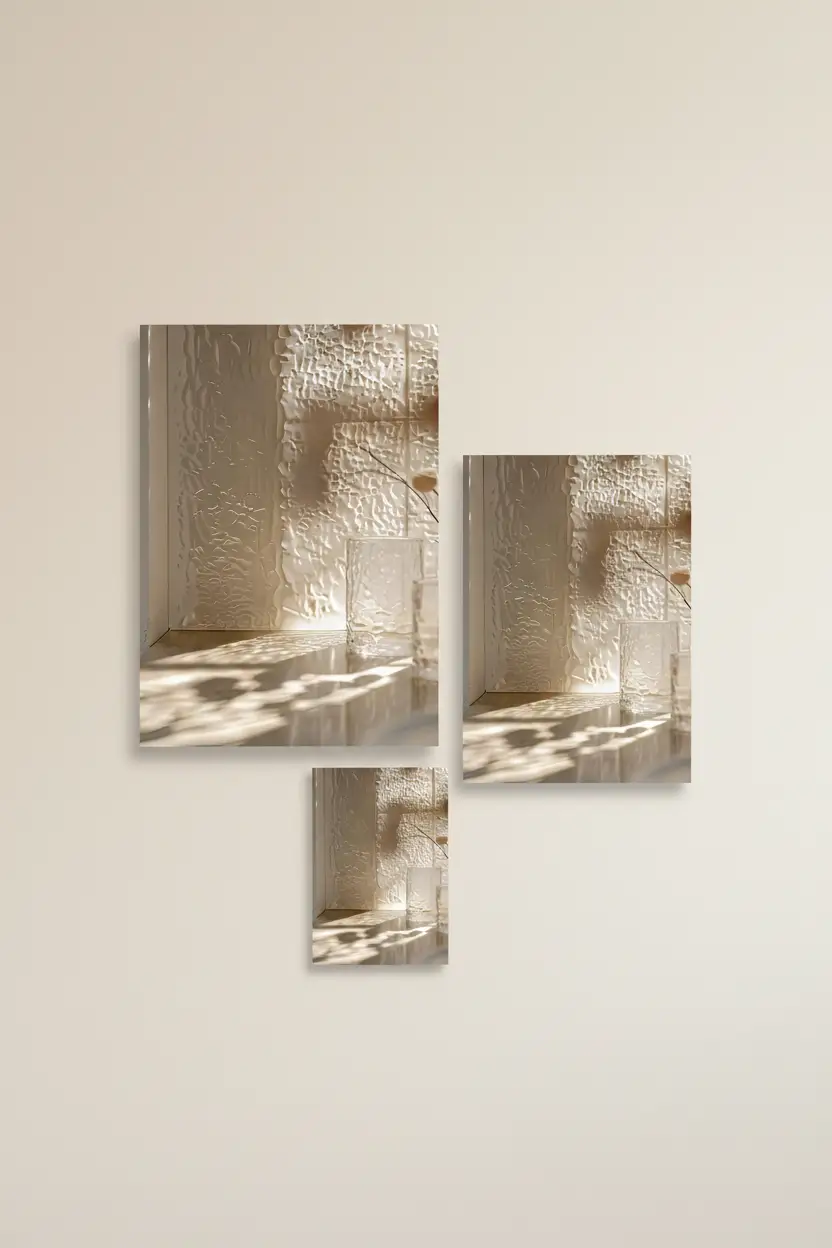 Le Verre Cathédrale — Affiche murale minimaliste ivoire reflets aquatiques lumière, affiche murale minimaliste avec cadre bois, décoration murale salon ou chambre, style méditerranéen