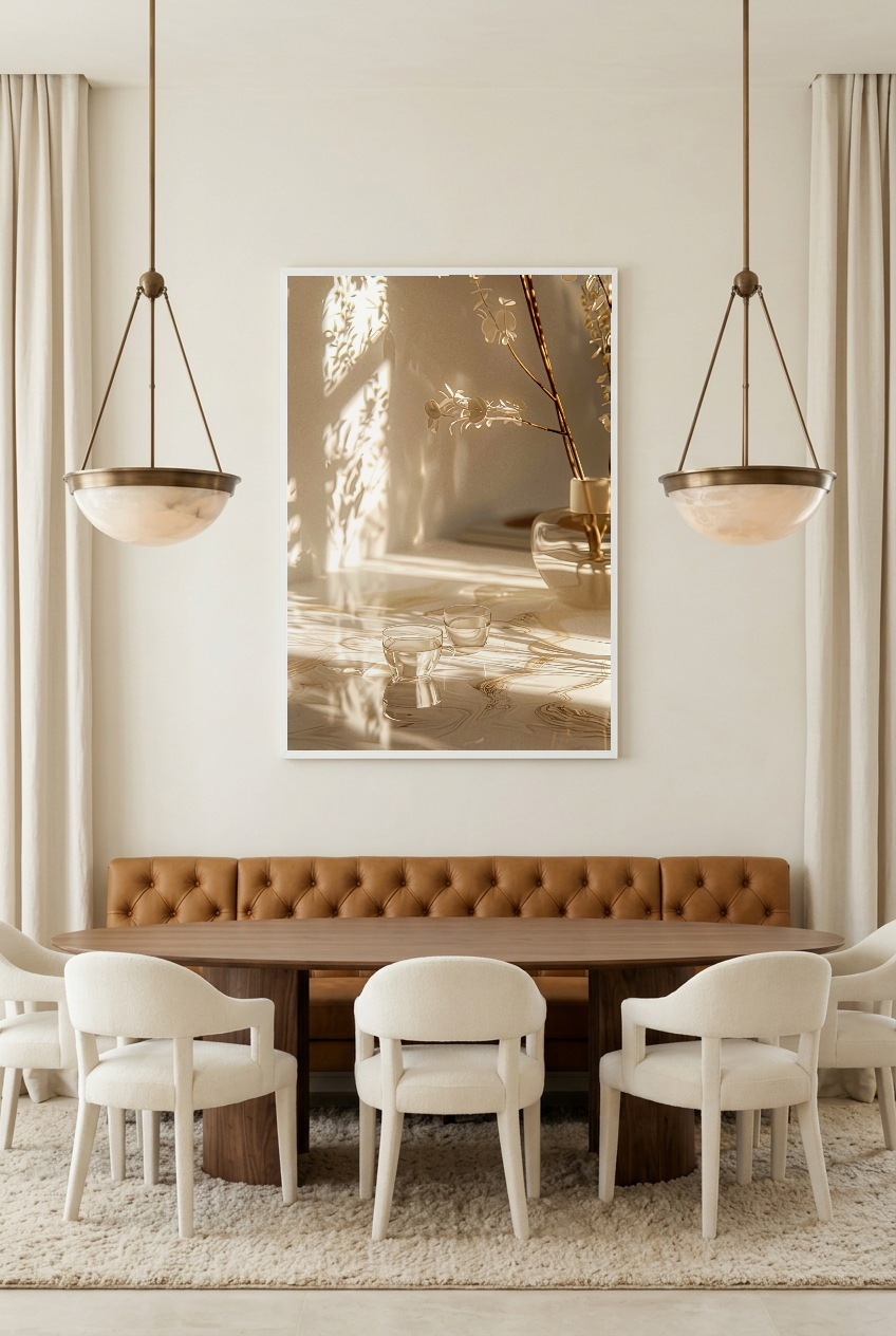 Le Thé à l’Ombre — poster in a white frame in a dining room