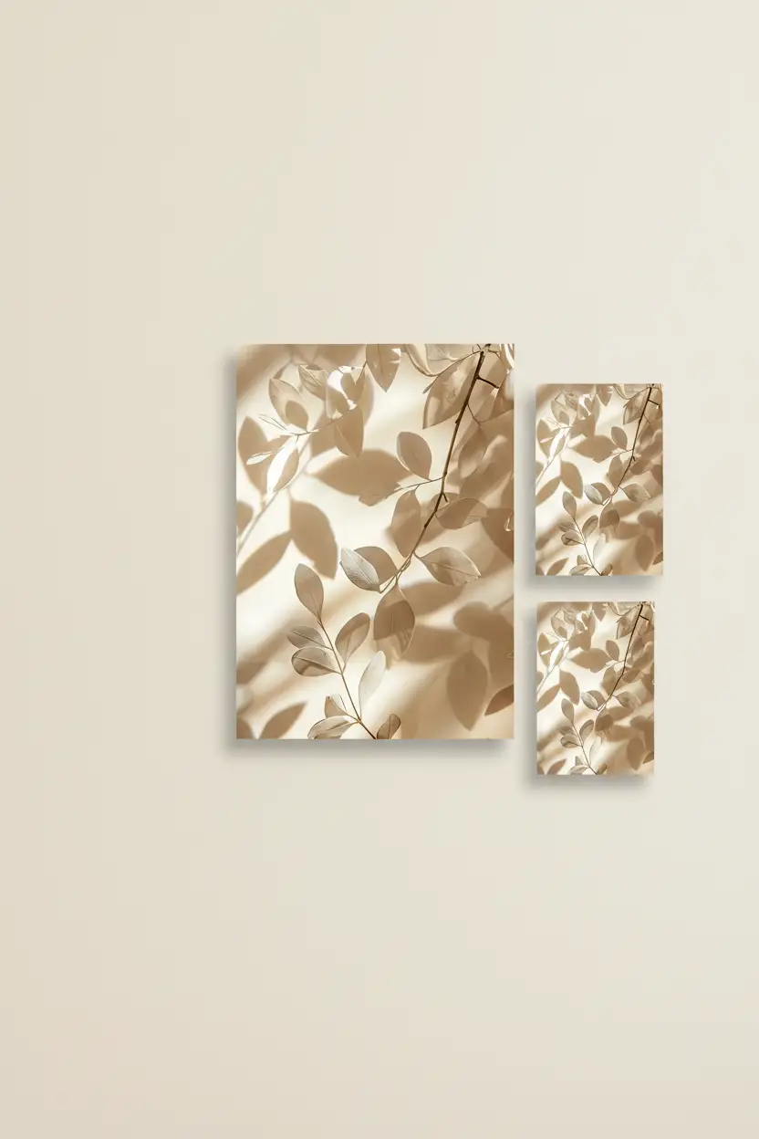 Les Feuilles et leurs Ombres — Affiche murale minimaliste ivoire végétal, affiche murale minimaliste avec cadre bois, décoration murale salon ou chambre, style méditerranéen