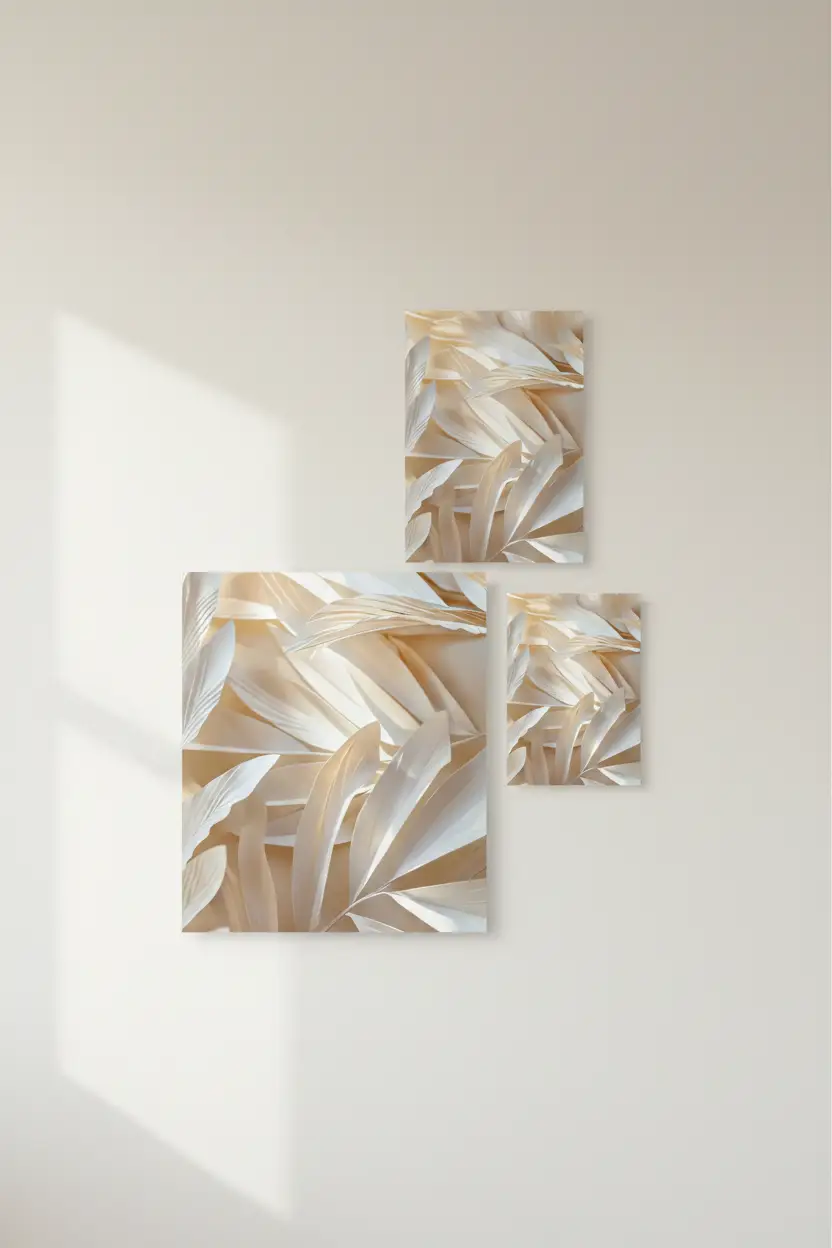 L’Envol Ivoire — Affiche murale minimaliste ivoire blanc végétal aérien, affiche murale minimaliste avec cadre bois, décoration murale salon ou chambre, style méditerranéen