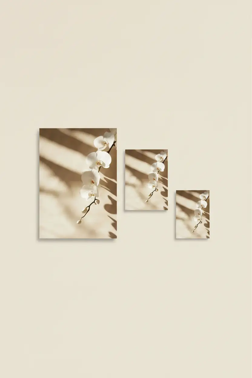 Die Orchidee und der Schatten – Minimalistisches Wandbild Elfenbein Blume