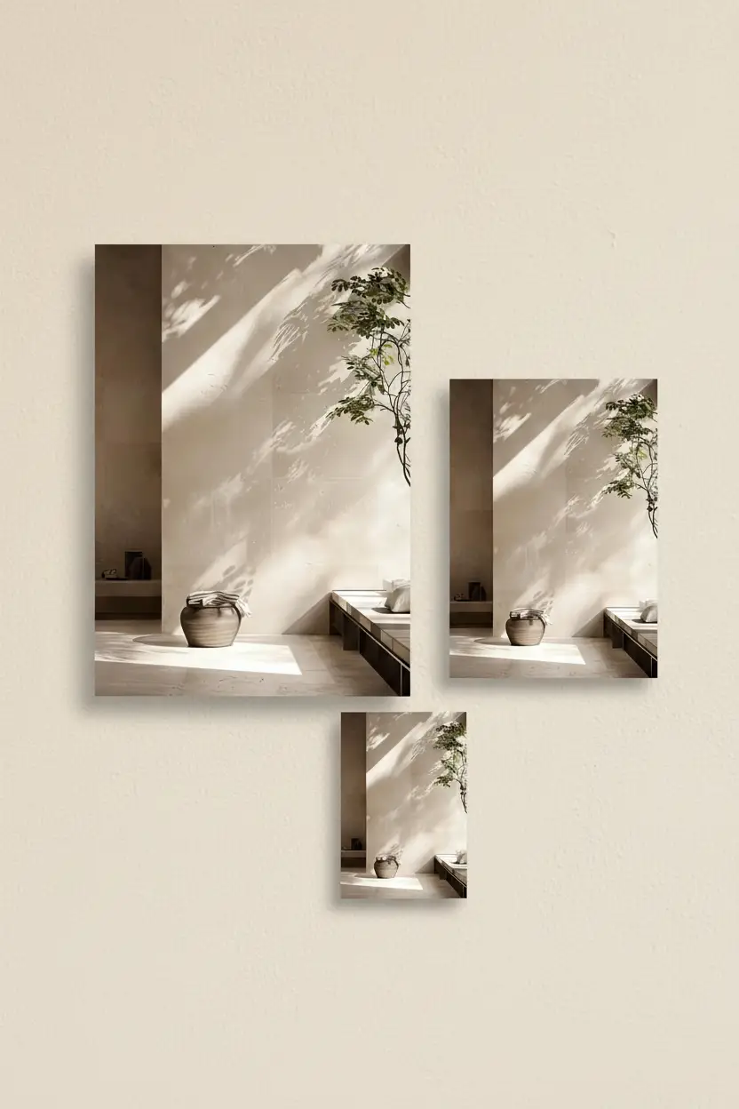 L'Ombre du Feuillage — Affiche murale minimaliste ivoire végétal, affiche murale minimaliste avec cadre bois, décoration murale salon ou chambre, style méditerranéen