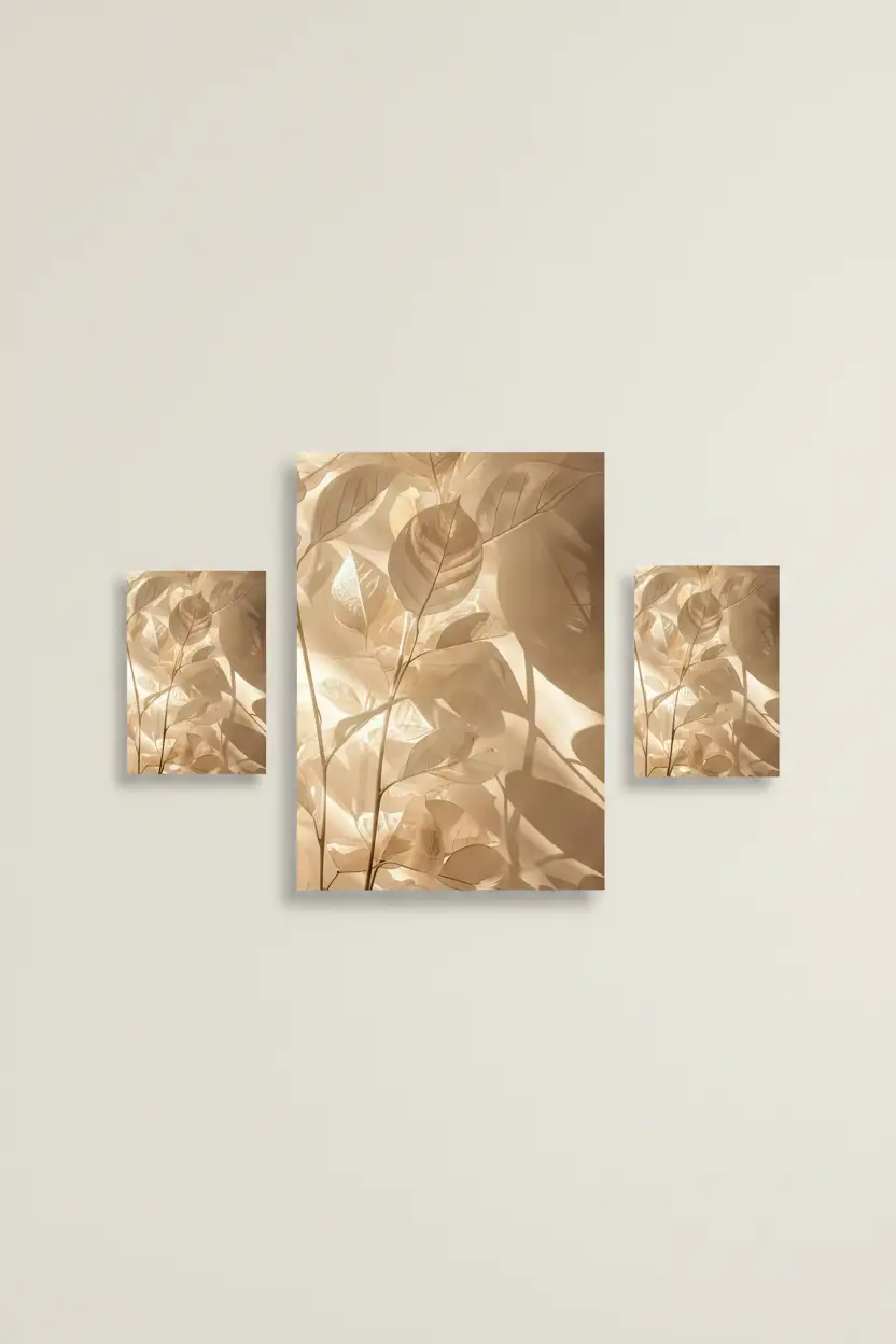 Golden Leaves — Minimalist Sand Botanical Wall Poster