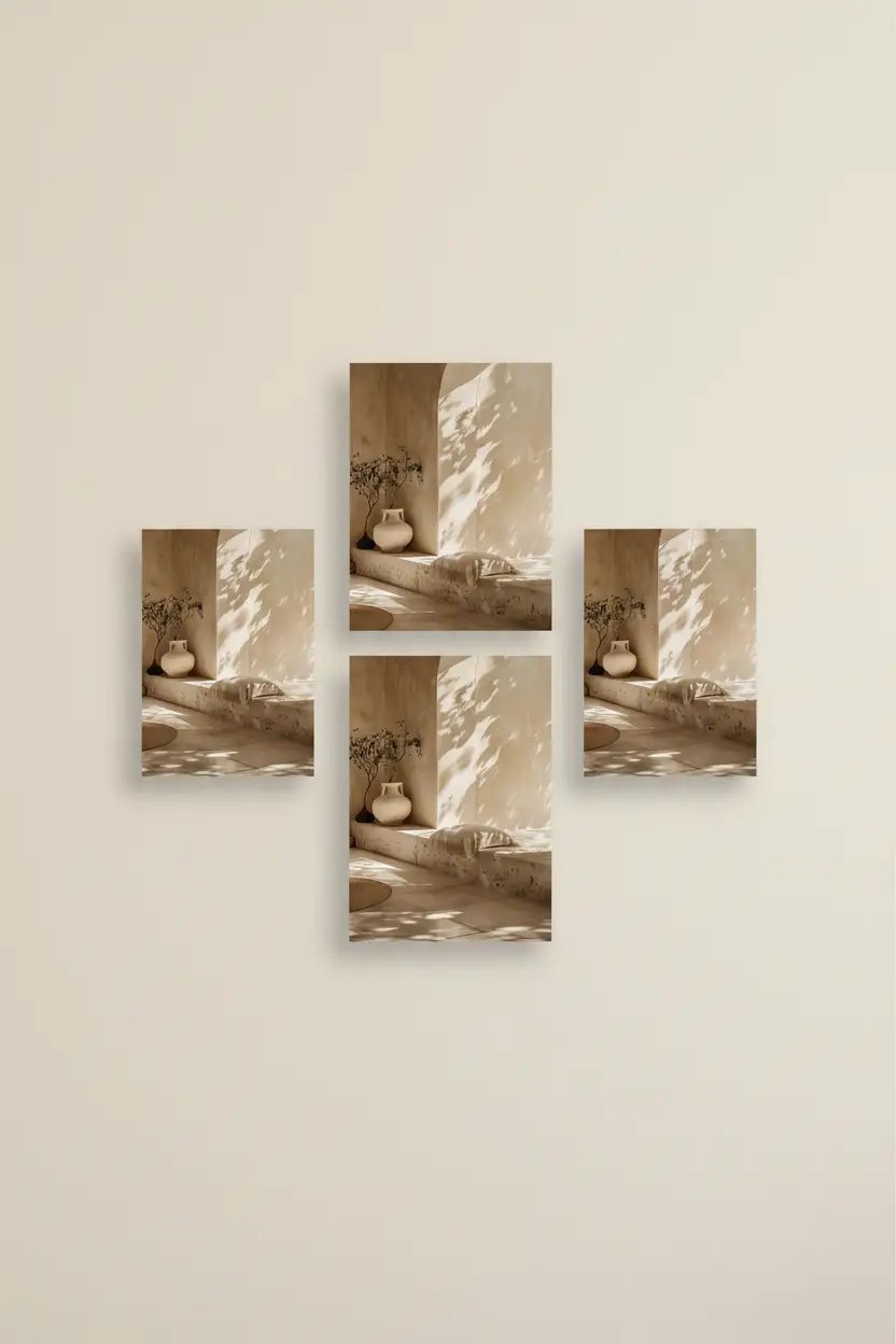 L'Angle à l'Olivier — Affiche murale minimaliste sable végétal, affiche murale minimaliste avec cadre bois, décoration murale salon ou chambre, style méditerranéen