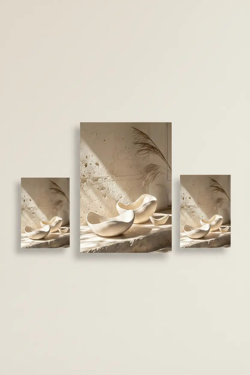Les Céramiques Sculptées — Affiche murale minimaliste ivoire minéral, affiche murale minimaliste avec cadre bois, décoration murale salon ou chambre, style méditerranéen