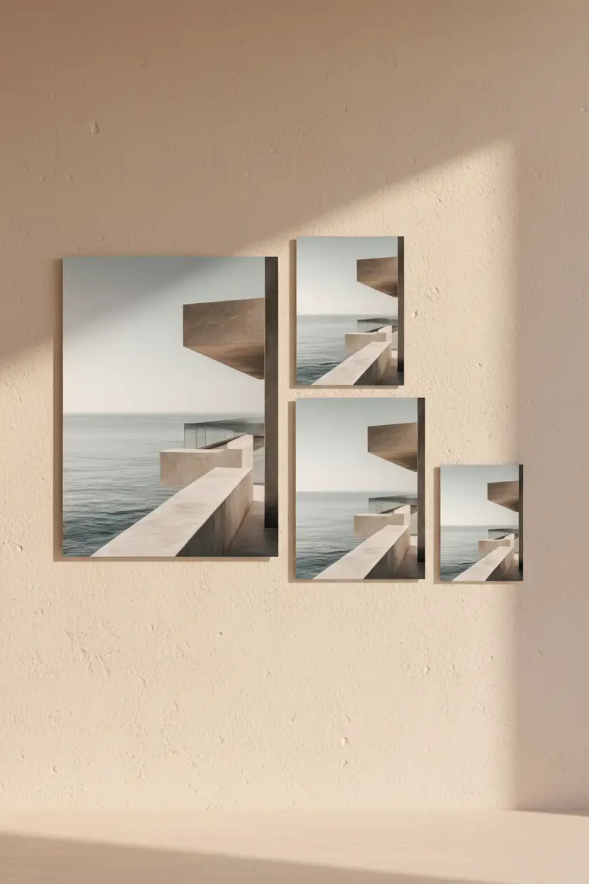 Le Belvédère — Minimalist blue-grey sea-horizon wall poster