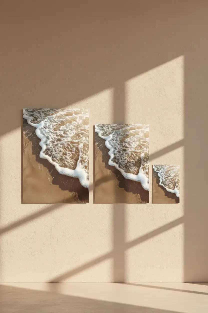 L'Impeto — Poster murale minimalista sabbia dorata schiuma onda mare