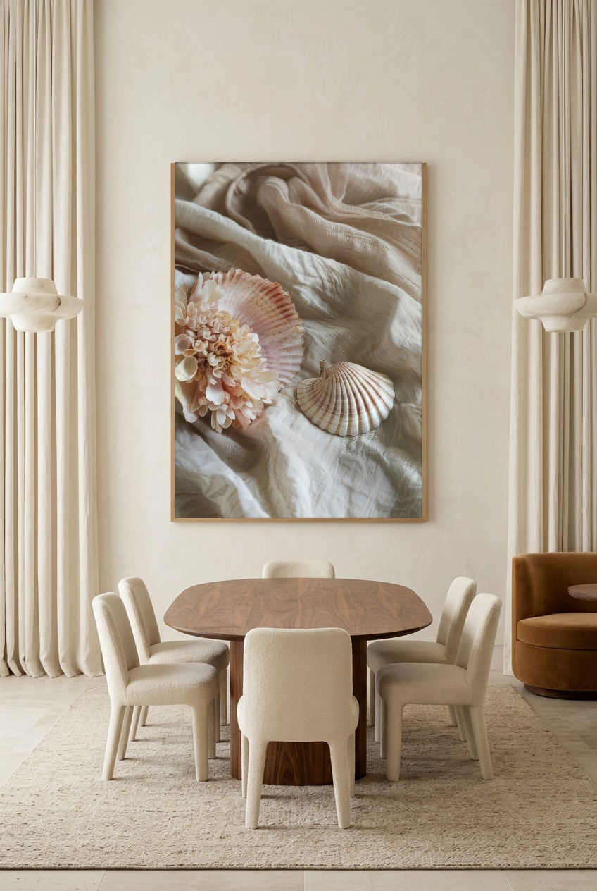 Le Nid de Nacre — poster in eikenhouten lijst in een eetkamer