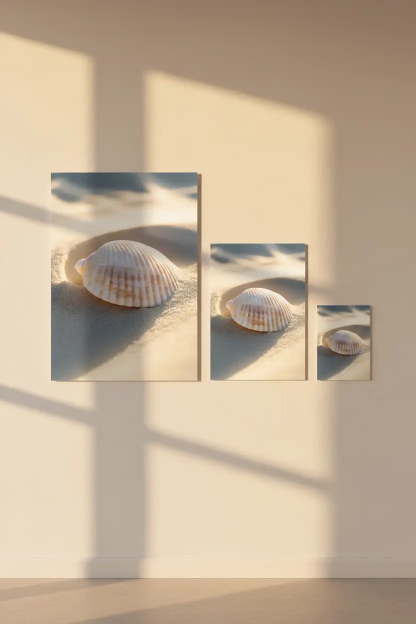 Die Vergessene – Minimalistisches Elfenbein-Wandschild auf goldenem Sand