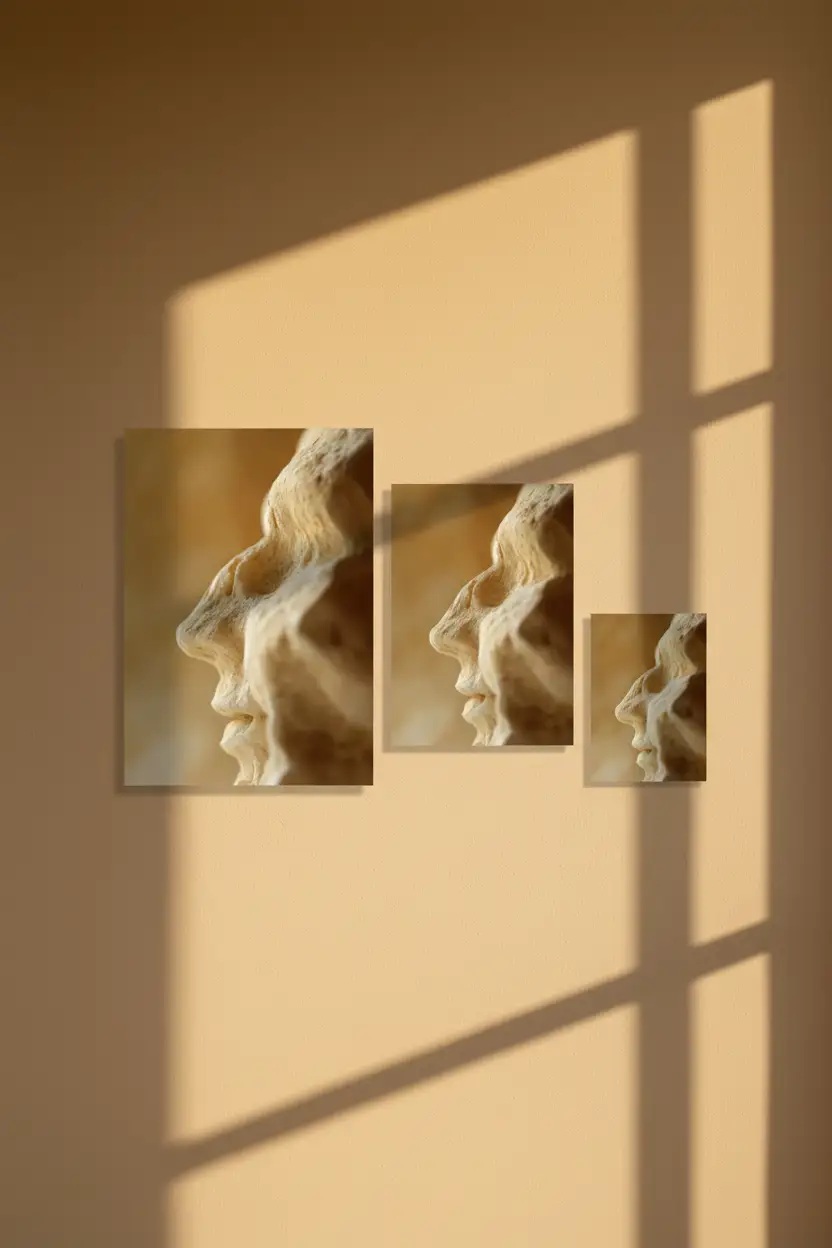 Reliquia — Póster mural minimalista ocre dorado rostro  