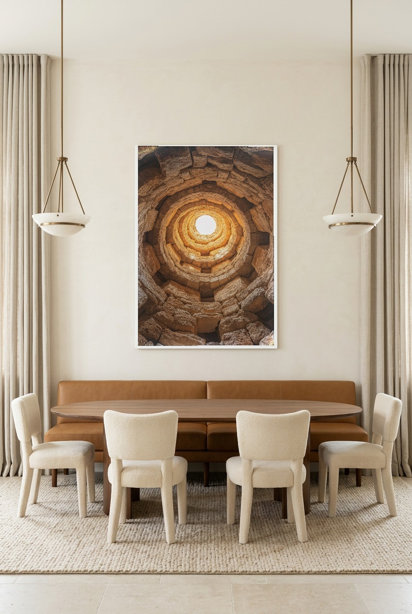 Le Puits Ancien — poster com moldura branca numa sala de jantar