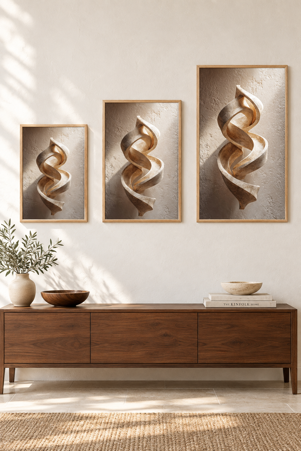 The Twisted Ribbon in three sizes on one wall