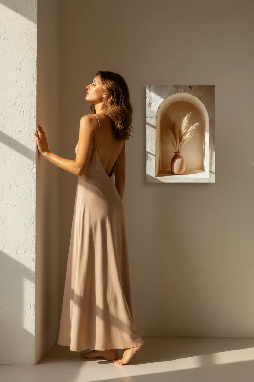 L'Alcôve Dorée — Affiche murale minimaliste beige ivoire herbes pampa — affiche murale minimaliste | Cassili-home