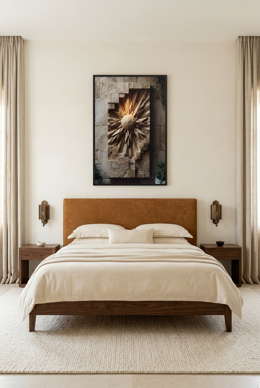 Le Soleil Encastré — Poster im schwarzen Rahmen im Schlafzimmer