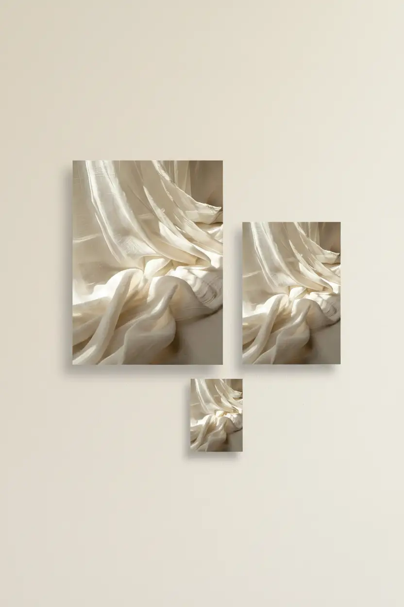 Le Lin Draпé — Affiche murale minimaliste macro tissu lin ivoire drapé vagues fluides texture abstrait, affiche murale minimaliste avec cadre bois, décoration murale salon ou chambre, style méditerranéen