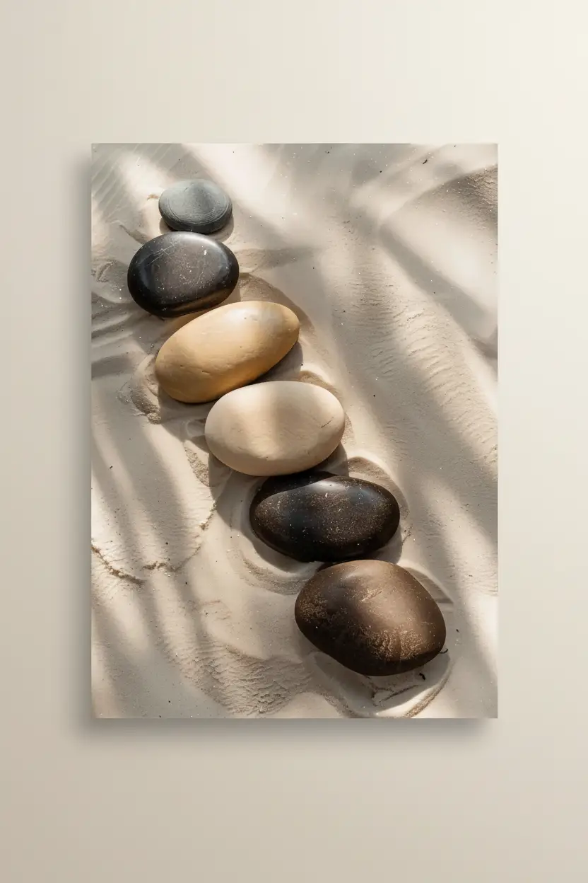 Chemin de Galets — Affiche murale minimaliste galet noir beige sable — affiche murale minimaliste | Cassili-home