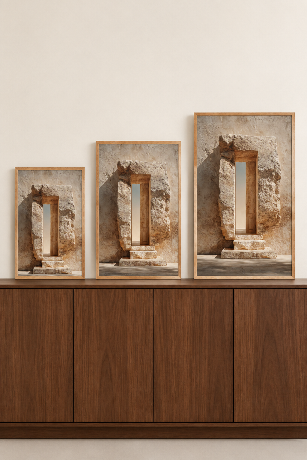 The Hewn Passage in three sizes on one wall