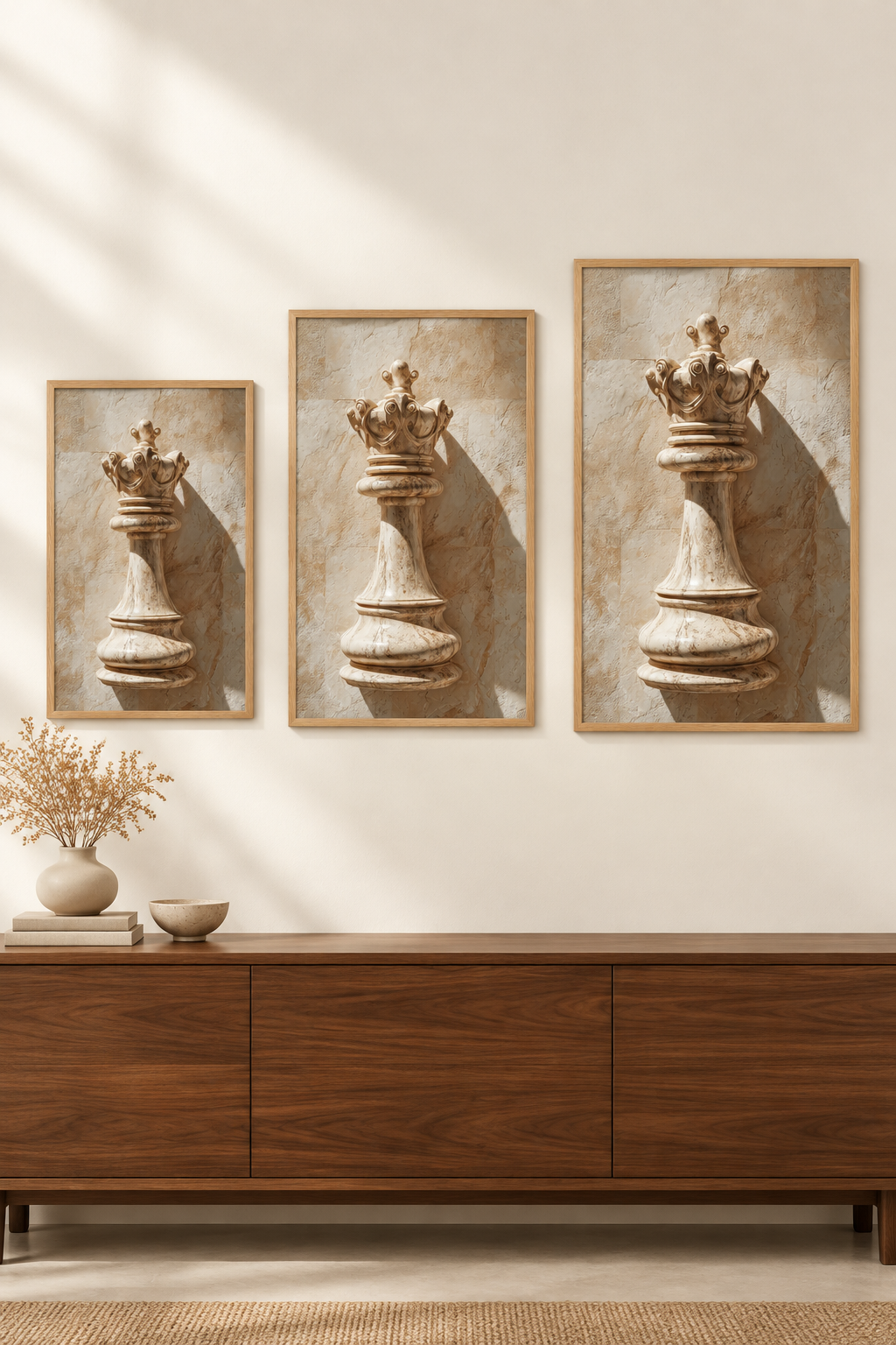 The Crowned King in three sizes on one wall