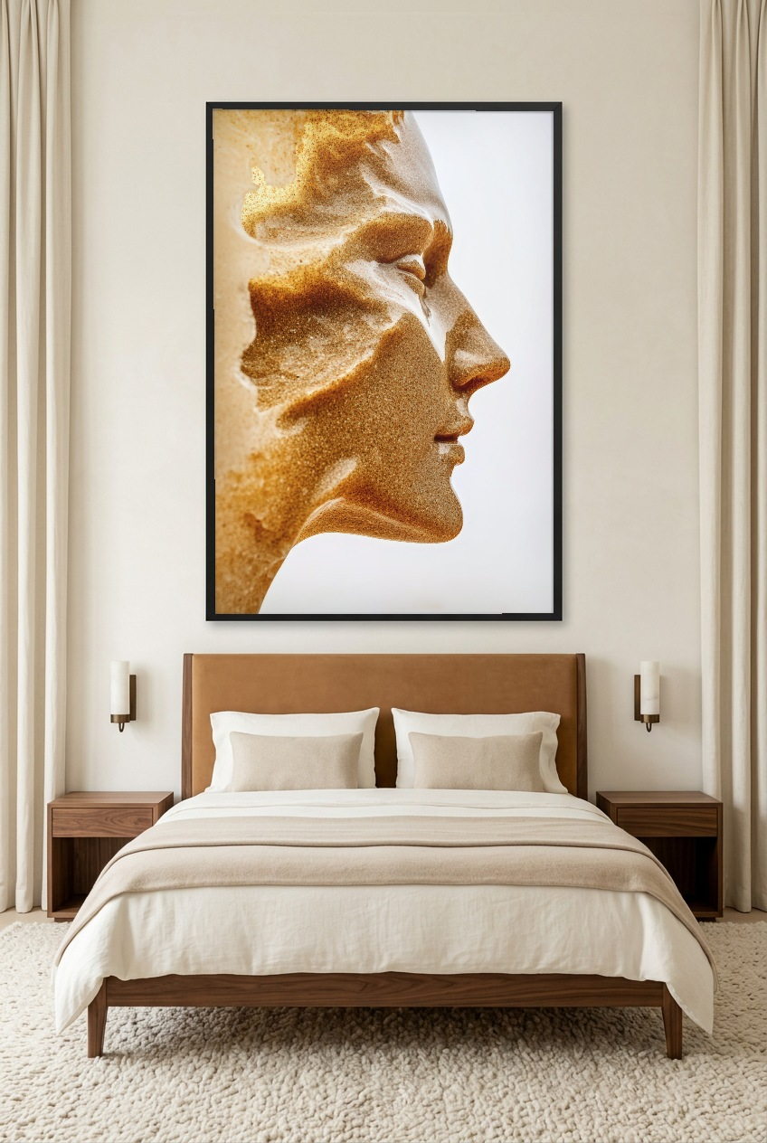 Le Profil Doré — poster com moldura preta num quarto