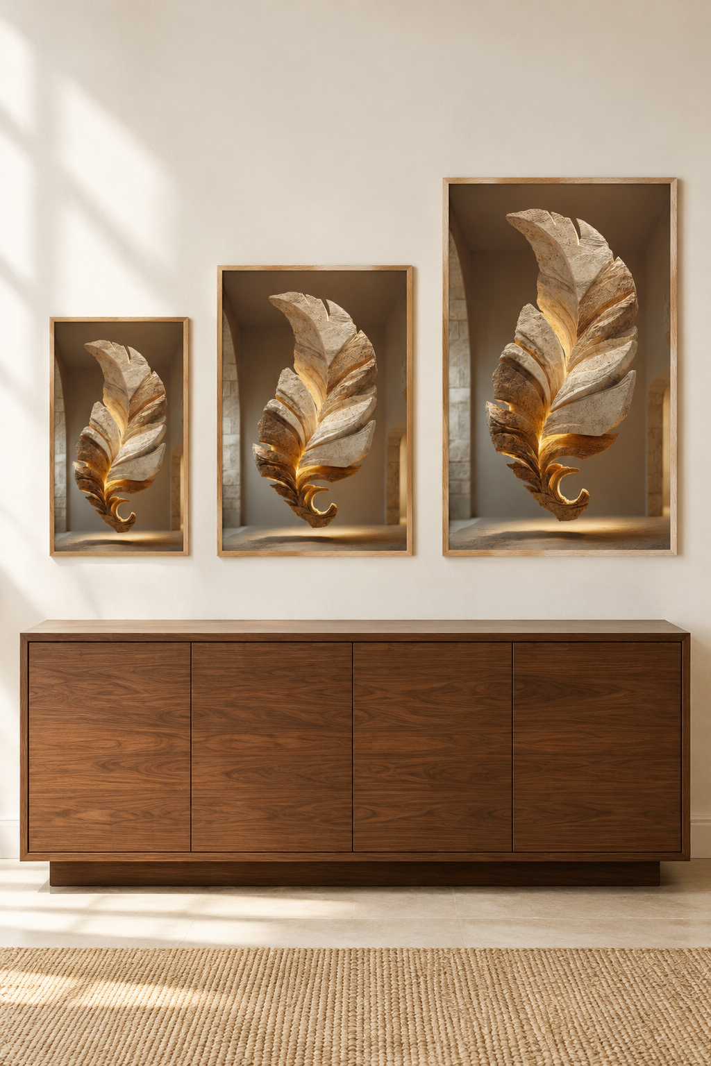 De Fossiele Veer in drie formaten aan één muur
