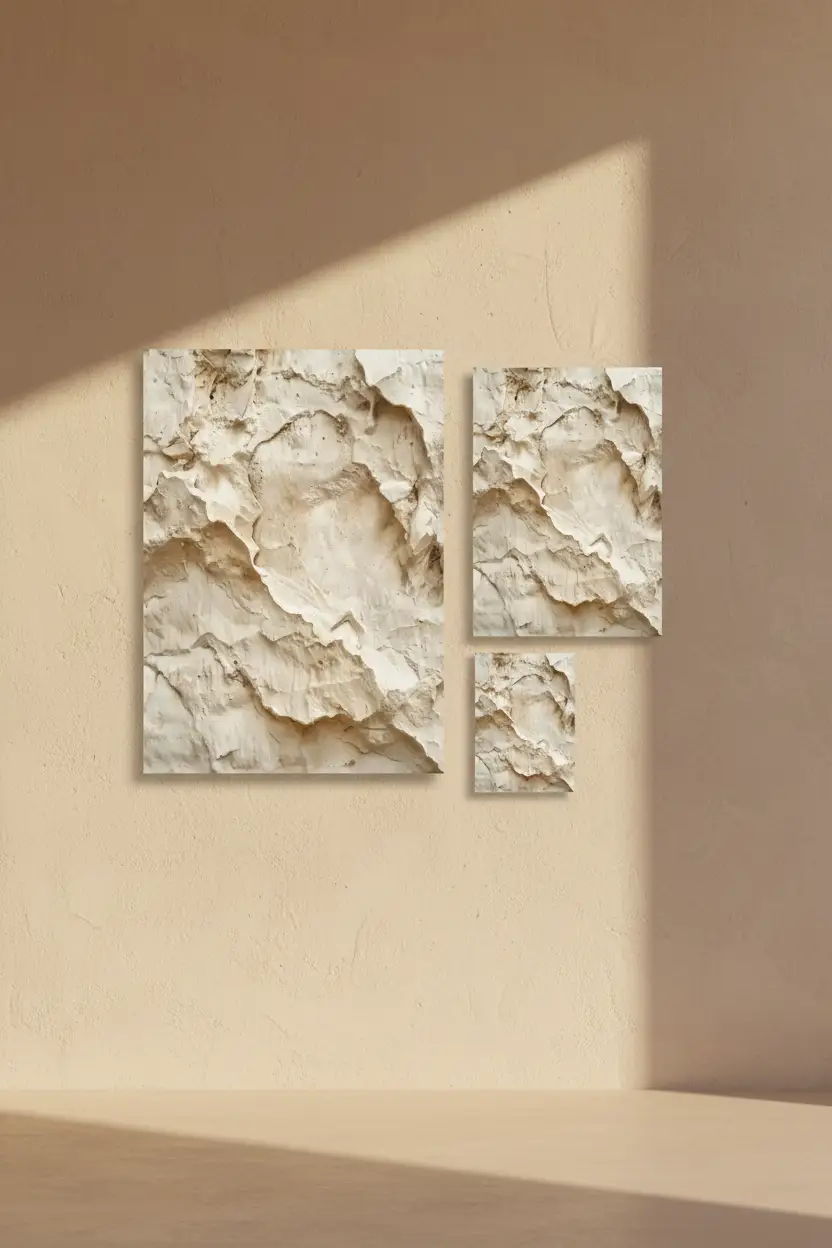 L’Écaille — Affiche murale minimaliste ivoire crème pierre calcaire écaillée — affiche murale minimaliste | Cassili-home