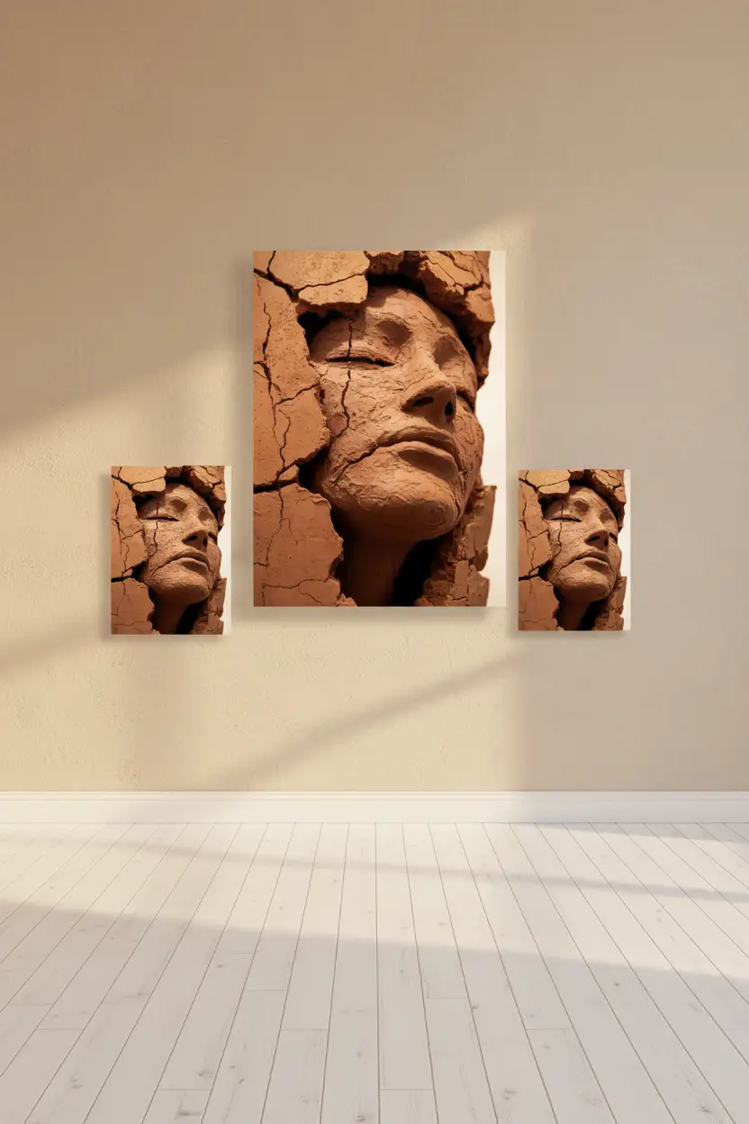 La Femme de Terre — Affiche murale minimaliste terracotta brun visage féminin argile abstrait — affiche murale minimaliste | Cassili-home