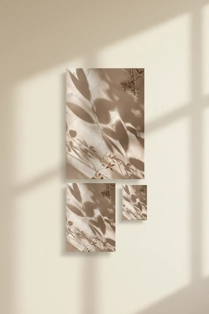 De Schaduwen van de Nandina — Minimalistische wandposter zand goud schaduwen
