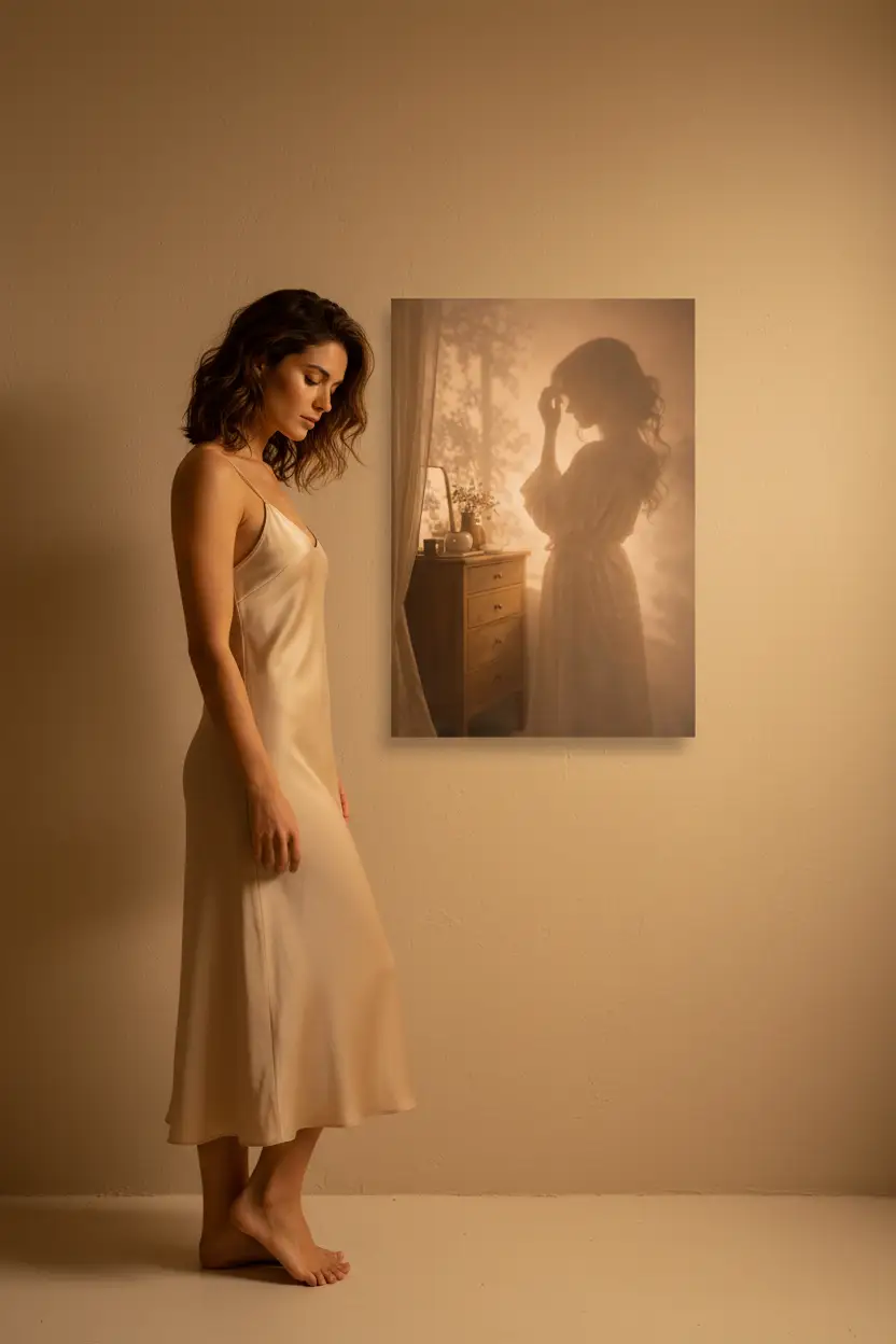 Das Abendritual – Goldene minimalistische Wandsilhouette