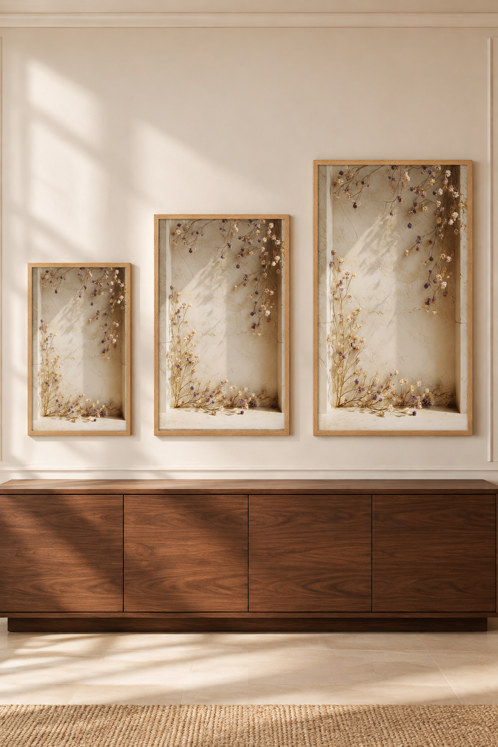 Die wilde Girlande in drei Formaten an einer Wand