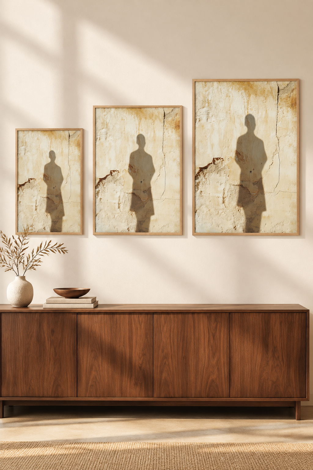 Die Silhouette an der Kalkwand in drei Formaten an einer Wand