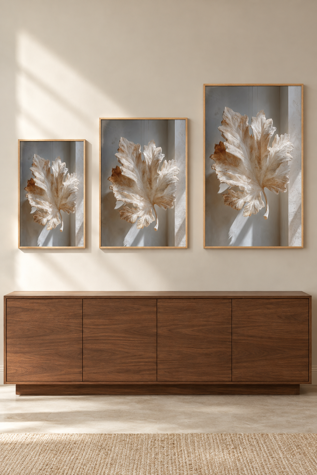 The Fig Leaf in three sizes on one wall
