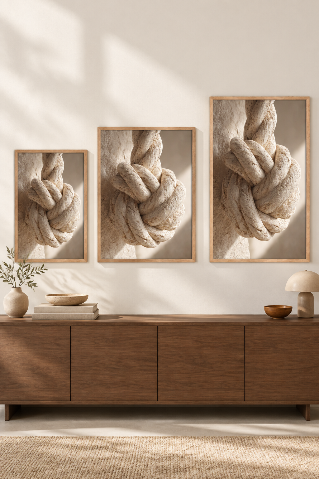 De Zeemansknoop in drie formaten aan één muur