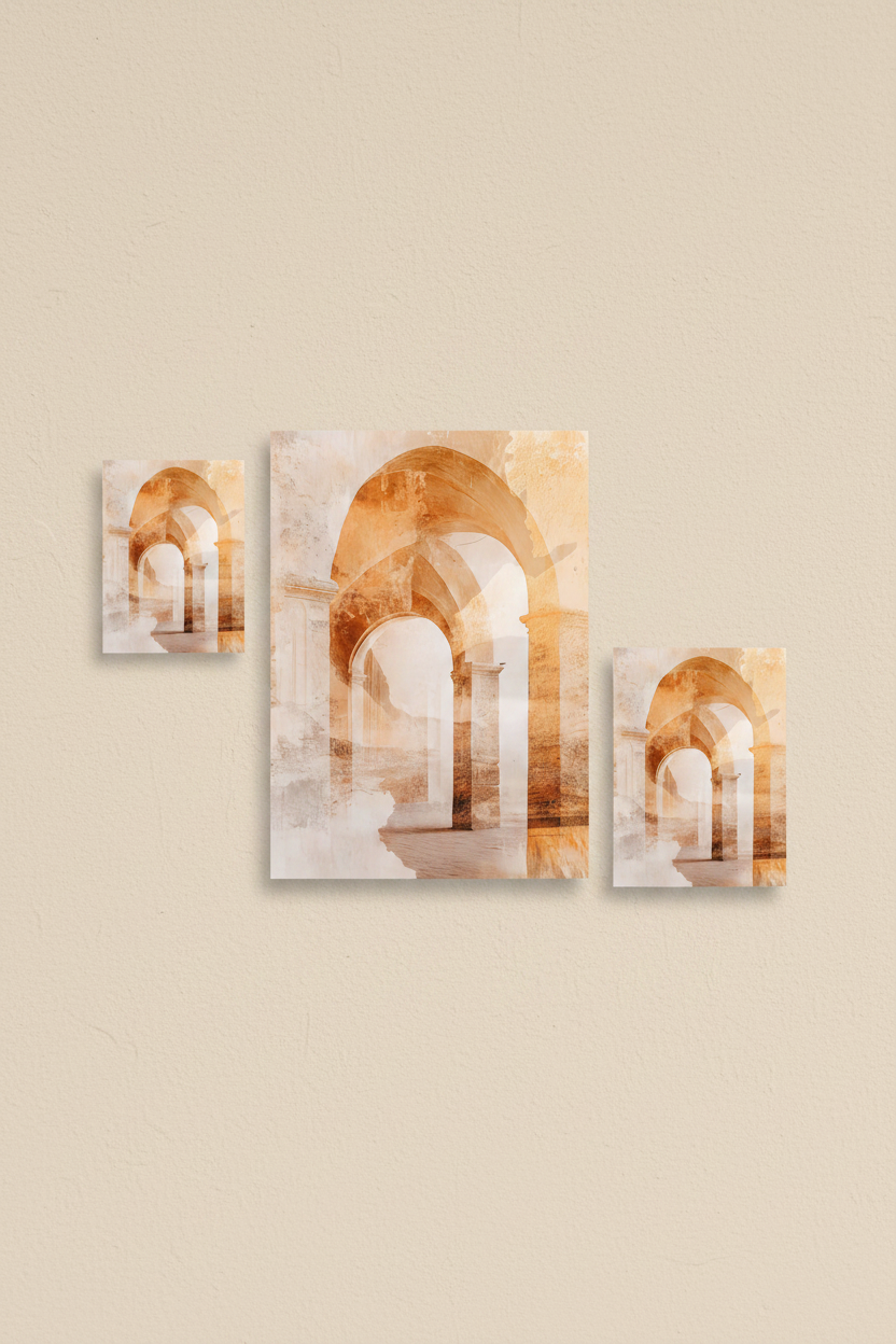 The Golden Arches poster in a wall composition of three Mediterranean posters