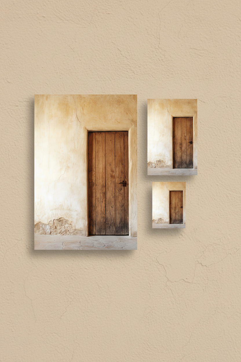 The Andalusian Door poster in a wall composition of three Mediterranean posters