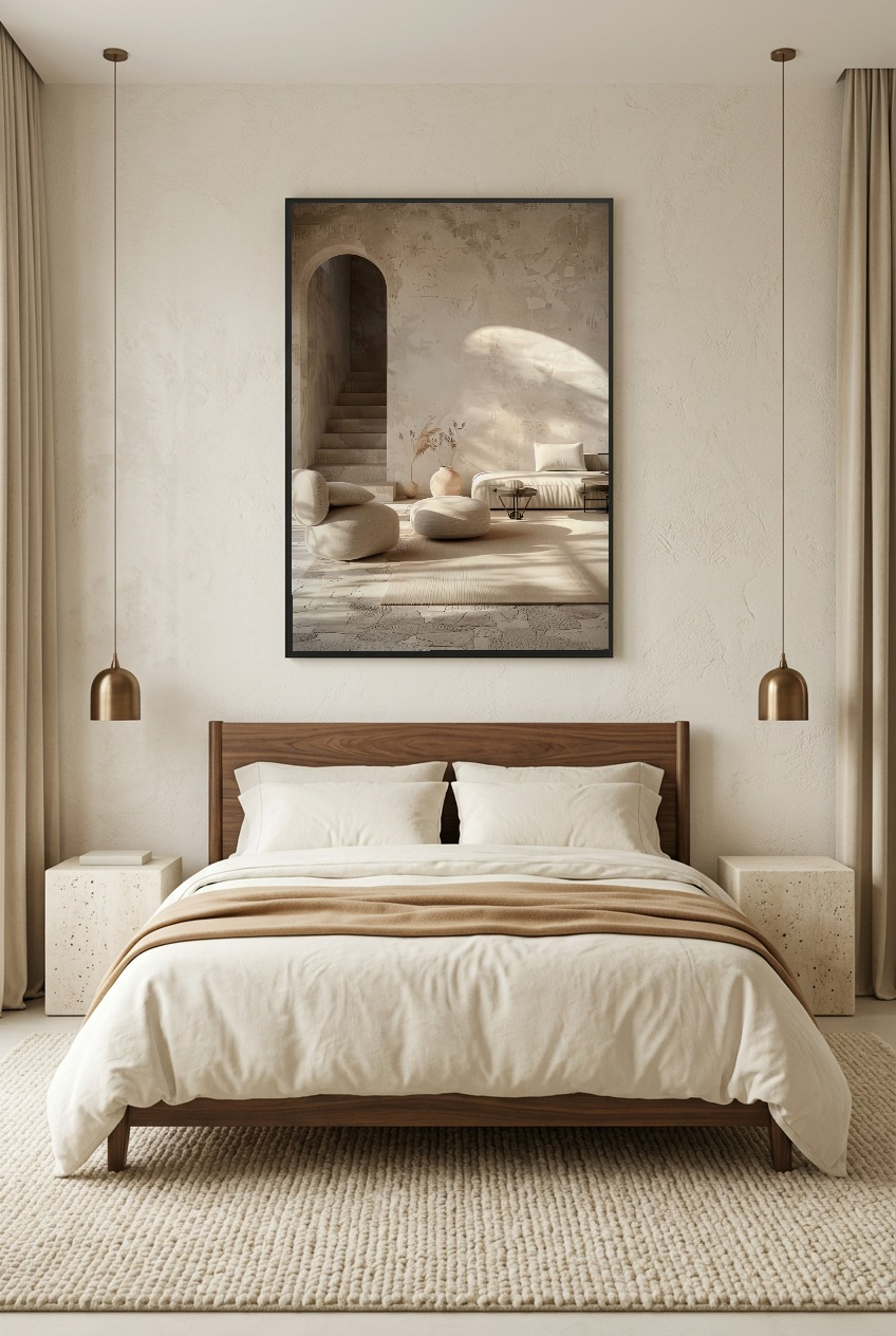 Le Salon de l’Arche — poster con cornice nera in una camera da letto
