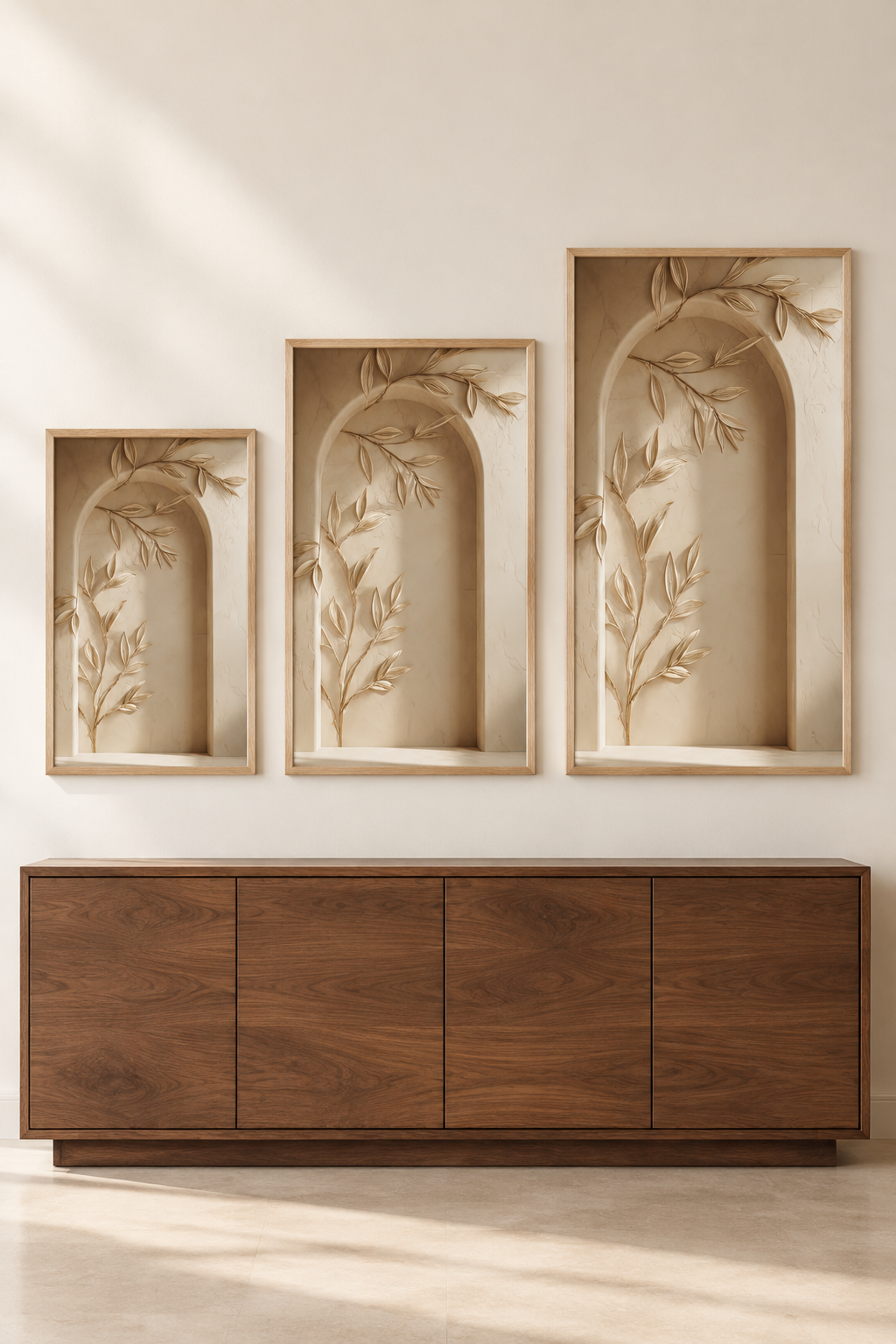 The Leafy Arcade in three sizes on one wall