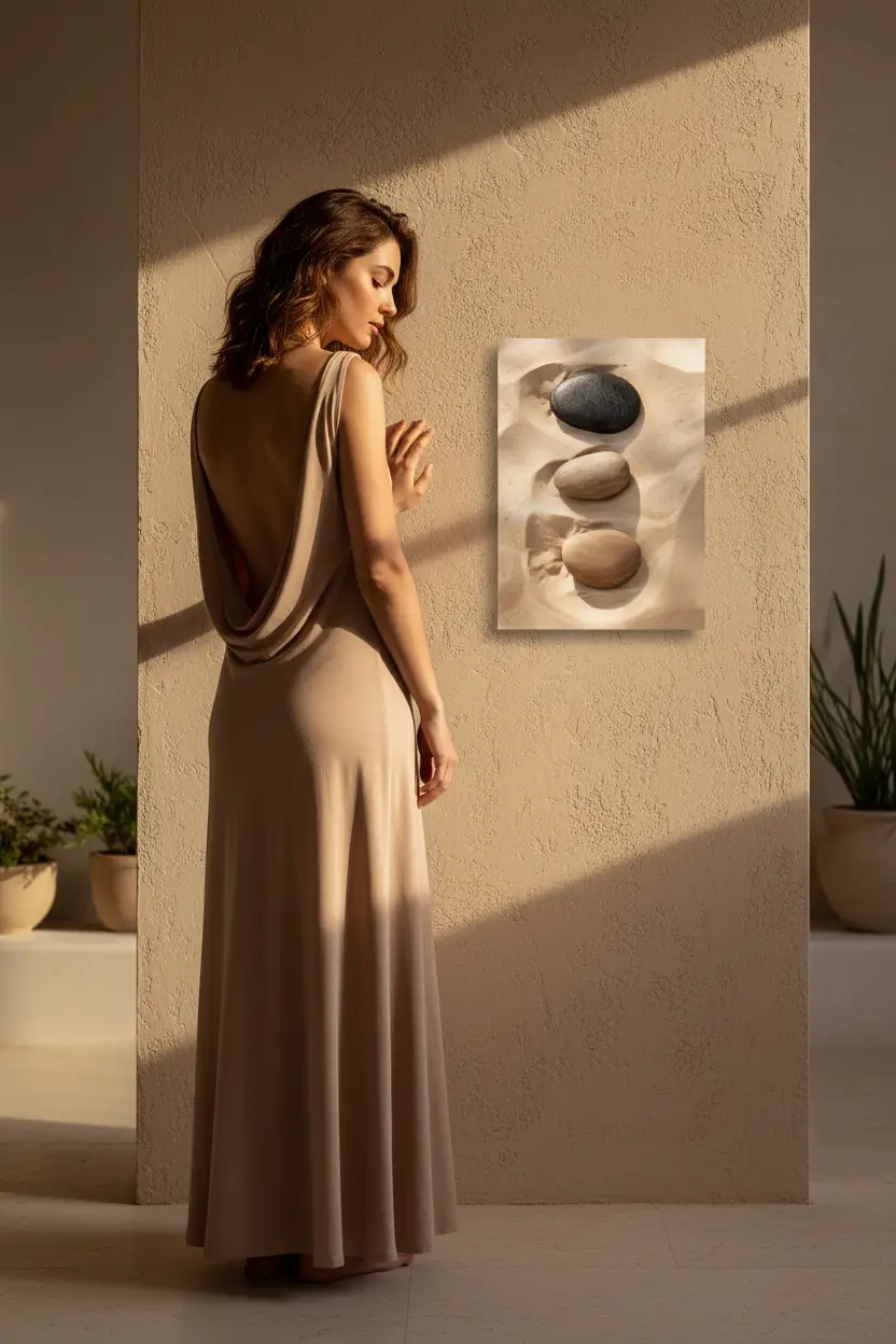 Trois Silences — Affiche murale minimaliste galet noir beige sable — affiche murale minimaliste | Cassili-home