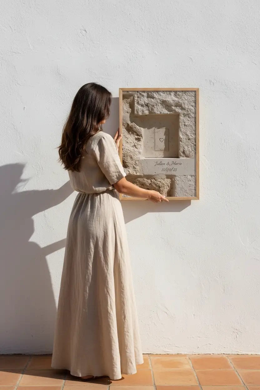 Gravé dans la Pierre, affiche murale minimaliste avec cadre bois, décoration murale salon ou chambre, style méditerranéen