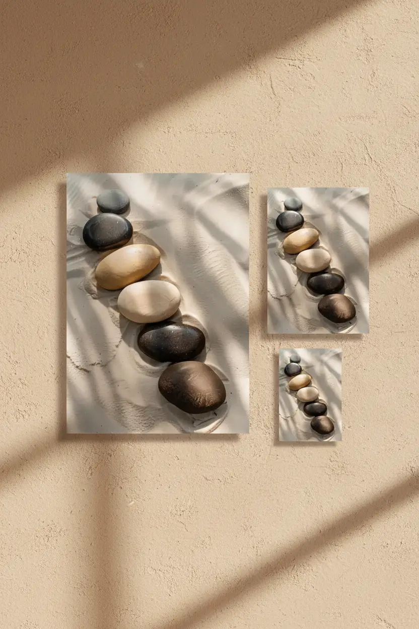 Chemin de Galets — Affiche murale minimaliste galet noir beige sable — affiche murale minimaliste | Cassili-home