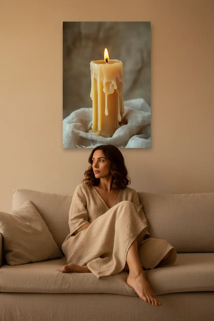 La Bougie — Affiche murale minimaliste ivoire cire lumière dorée — affiche murale minimaliste | Cassili-home