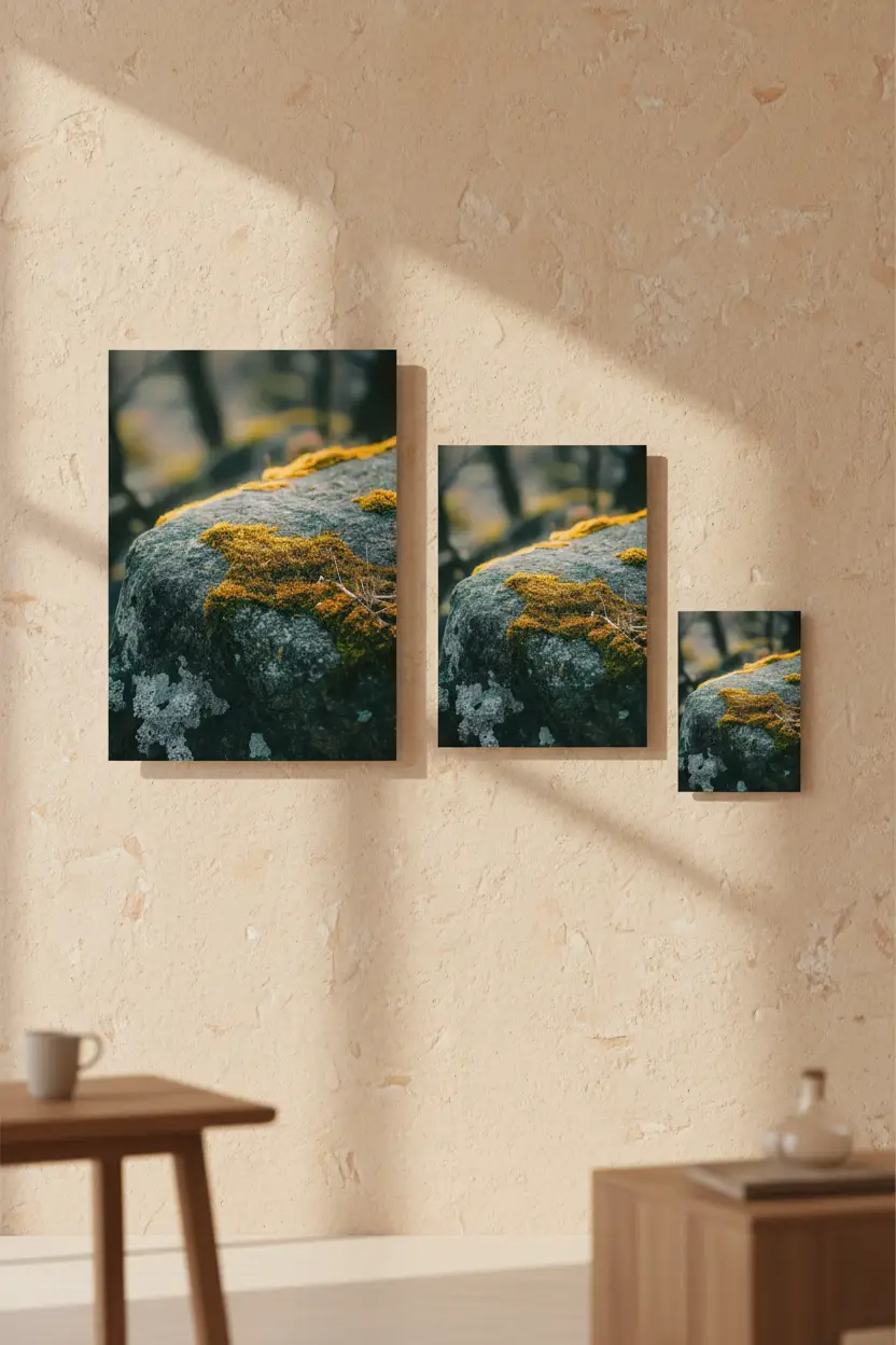 The Living Stone — Gold minimalist moss rock wall poster