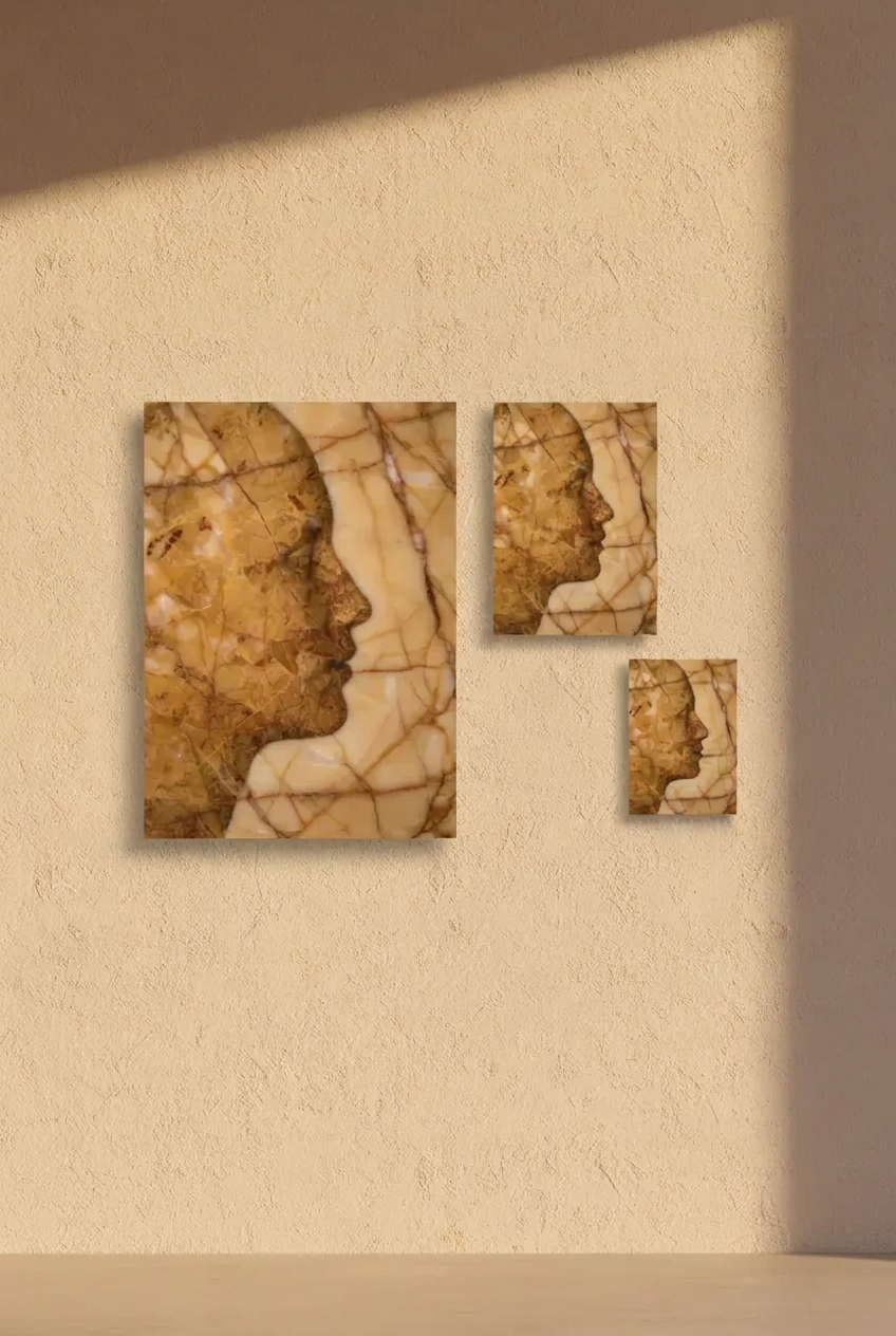 Marble Soul — Amber Gold Minimalist Abstract Face Wall Art Poster