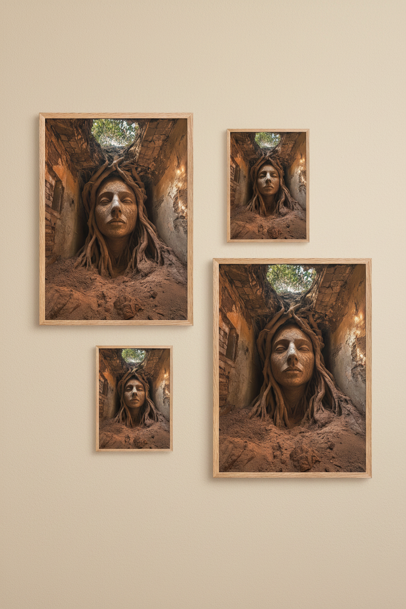 Racines d’Or — Affiche murale minimaliste or et brun visage abstrait — affiche murale minimaliste | Cassili-home