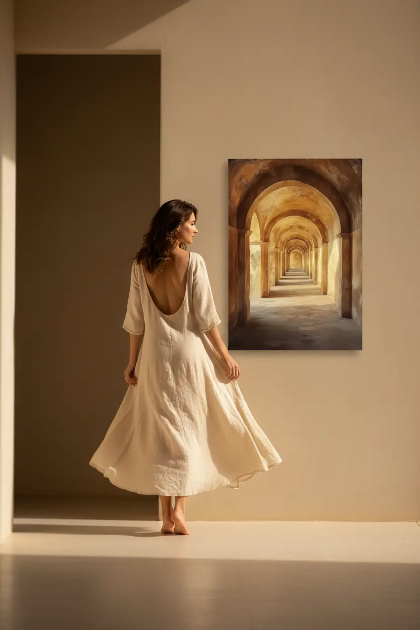 L’Arcade — Affiche murale minimaliste sable ocre arches romaines perspective — affiche murale minimaliste | Cassili-home