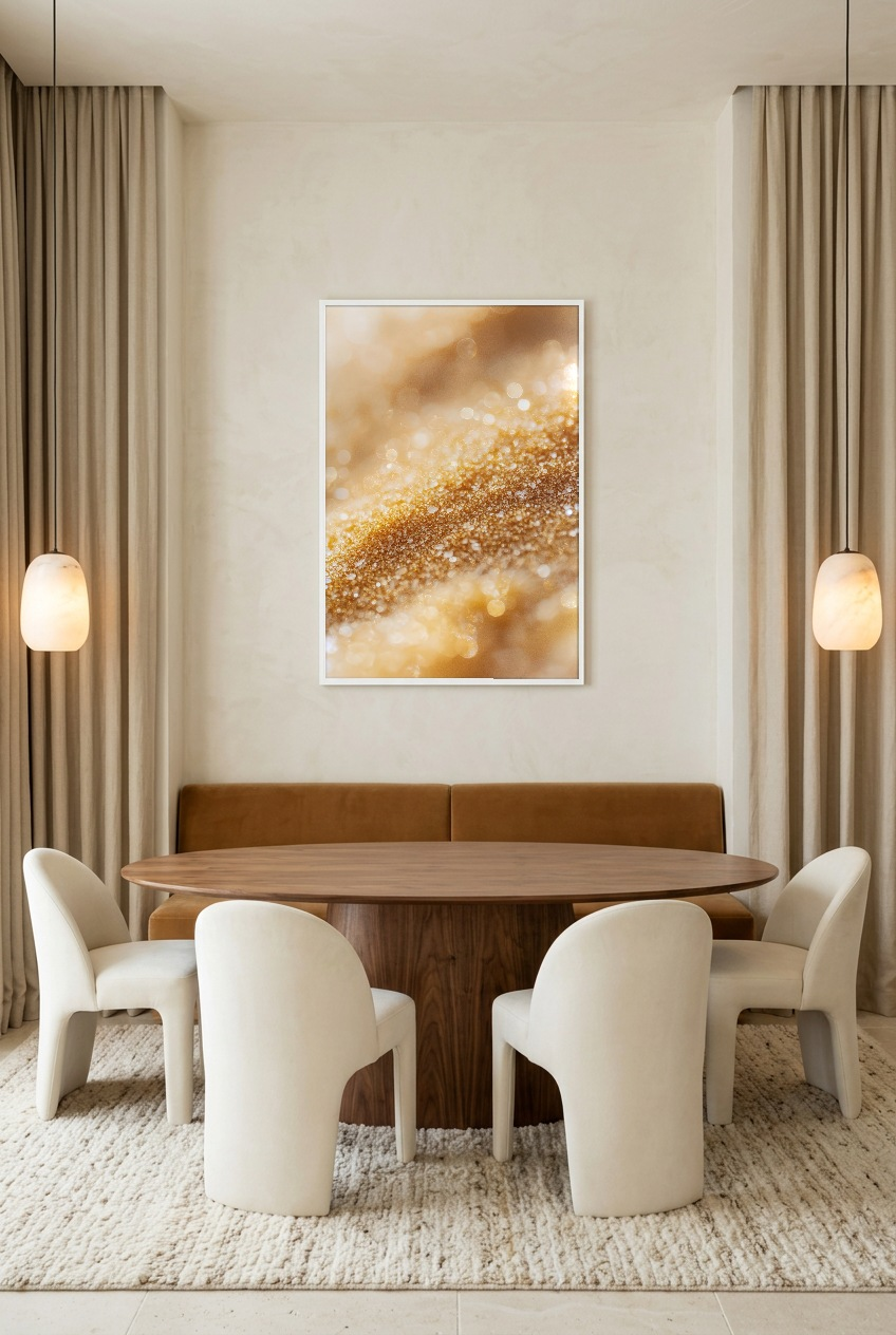 Poussière d'Or — poster in a white frame in a dining room